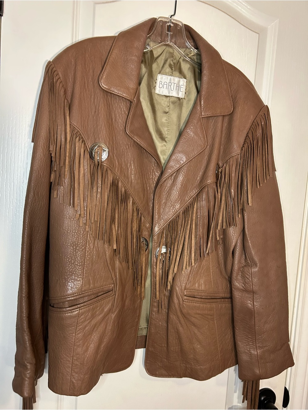 Western Women's Brown Leather Fringe w/ Silver Conchos Jacket L/XL